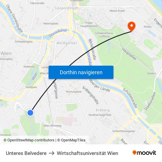 Unteres Belvedere to Wirtschaftsuniversität Wien map