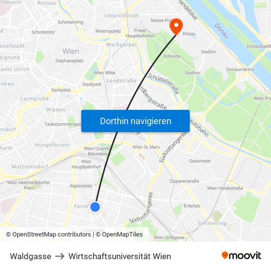 Waldgasse to Wirtschaftsuniversität Wien map