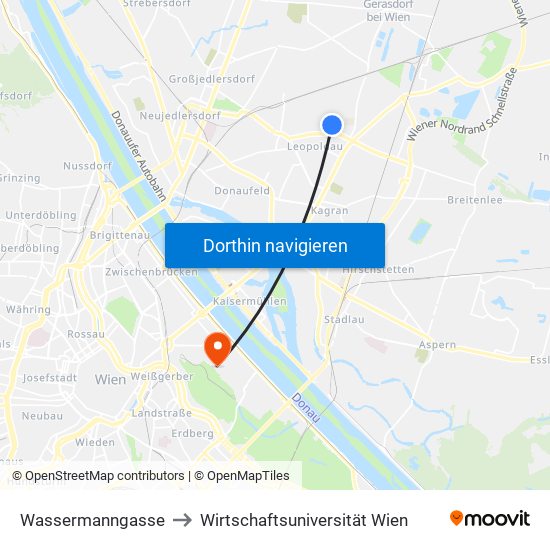Wassermanngasse to Wirtschaftsuniversität Wien map