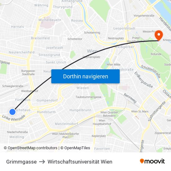 Grimmgasse to Wirtschaftsuniversität Wien map