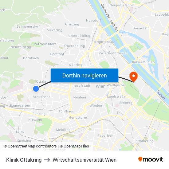 Klinik Ottakring to Wirtschaftsuniversität Wien map