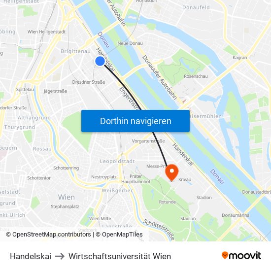 Handelskai to Wirtschaftsuniversität Wien map