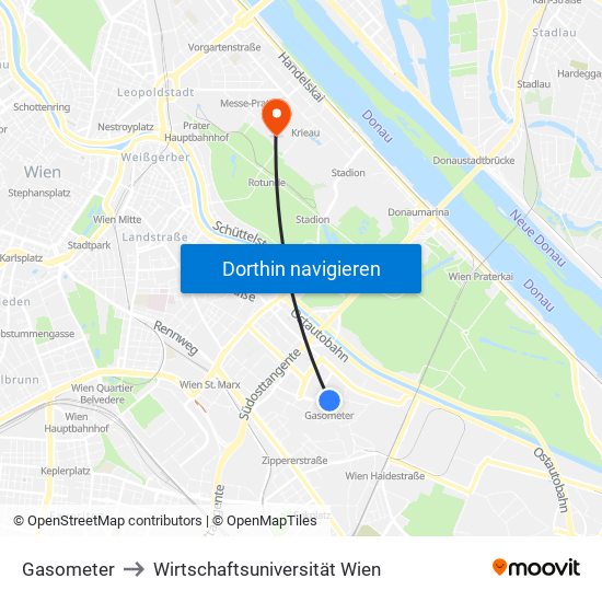 Gasometer to Wirtschaftsuniversität Wien map