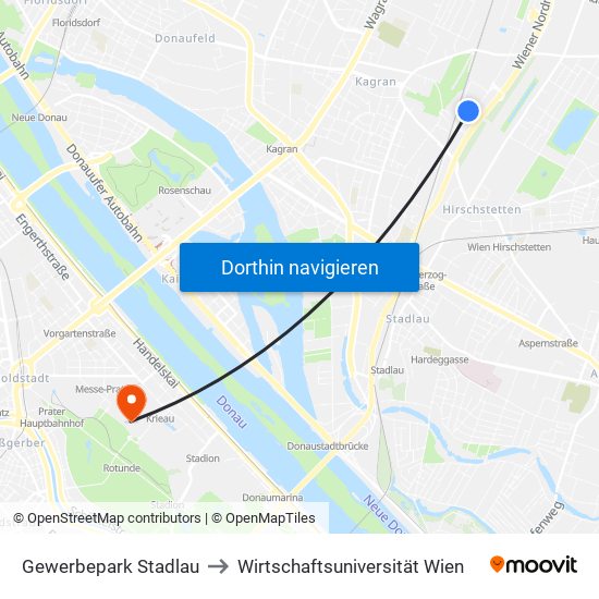 Gewerbepark Stadlau to Wirtschaftsuniversität Wien map