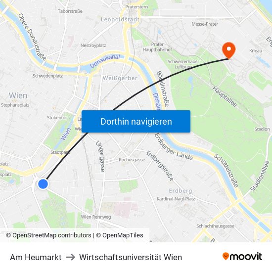 Am Heumarkt to Wirtschaftsuniversität Wien map