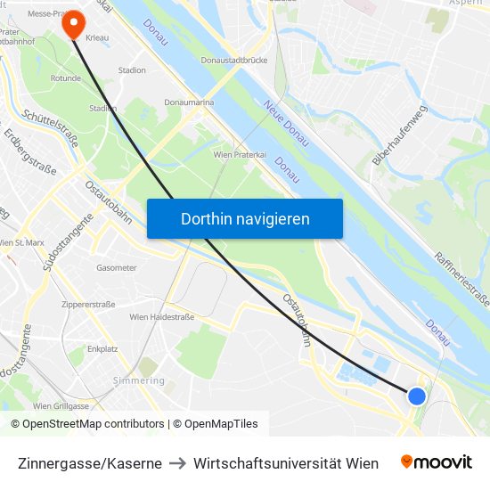 Zinnergasse/Kaserne to Wirtschaftsuniversität Wien map