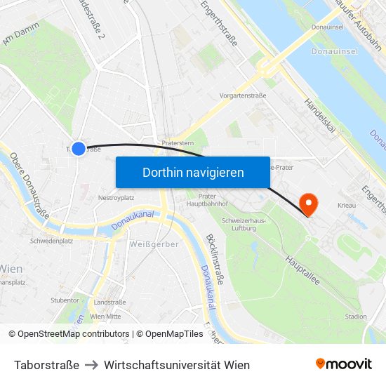 Taborstraße to Wirtschaftsuniversität Wien map