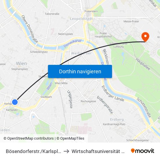 Bösendorferstr./Karlsplatz to Wirtschaftsuniversität Wien map