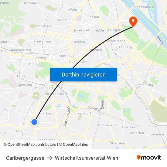 Carlbergergasse to Wirtschaftsuniversität Wien map