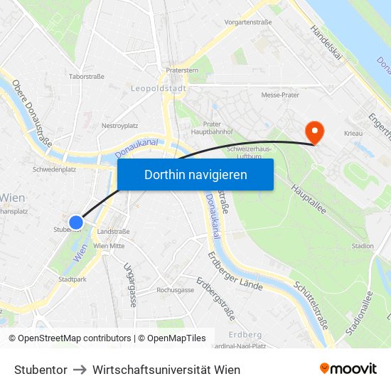 Stubentor to Wirtschaftsuniversität Wien map