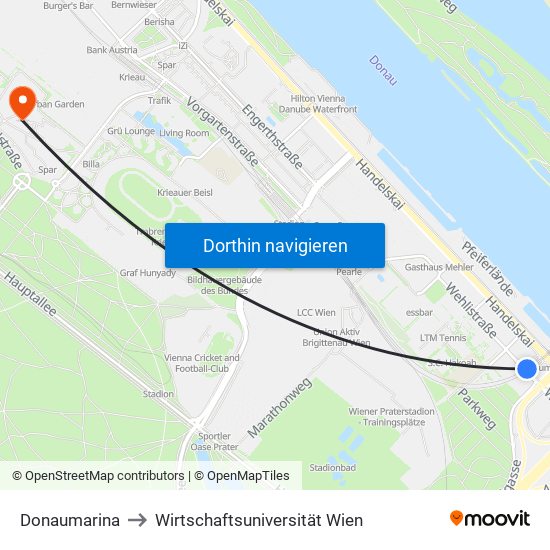 Donaumarina to Wirtschaftsuniversität Wien map