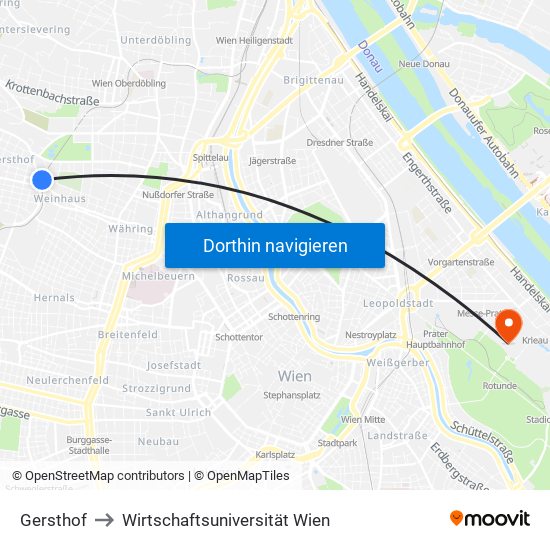 Gersthof to Wirtschaftsuniversität Wien map