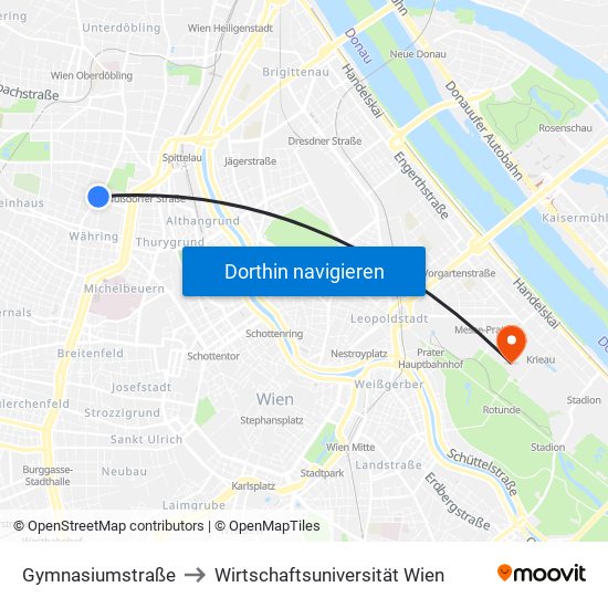 Gymnasiumstraße to Wirtschaftsuniversität Wien map