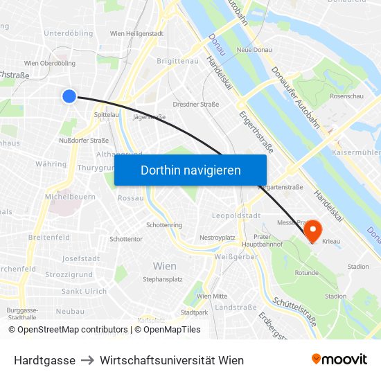 Hardtgasse to Wirtschaftsuniversität Wien map