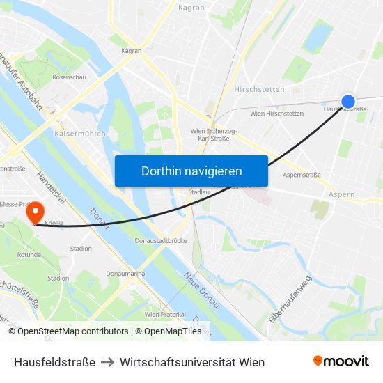 Hausfeldstraße to Wirtschaftsuniversität Wien map