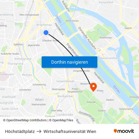 Höchstädtplatz to Wirtschaftsuniversität Wien map