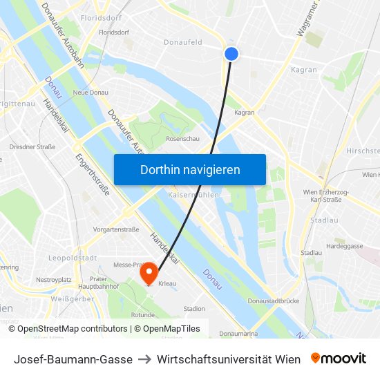 Josef-Baumann-Gasse to Wirtschaftsuniversität Wien map