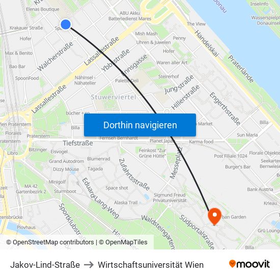 Jakov-Lind-Straße to Wirtschaftsuniversität Wien map