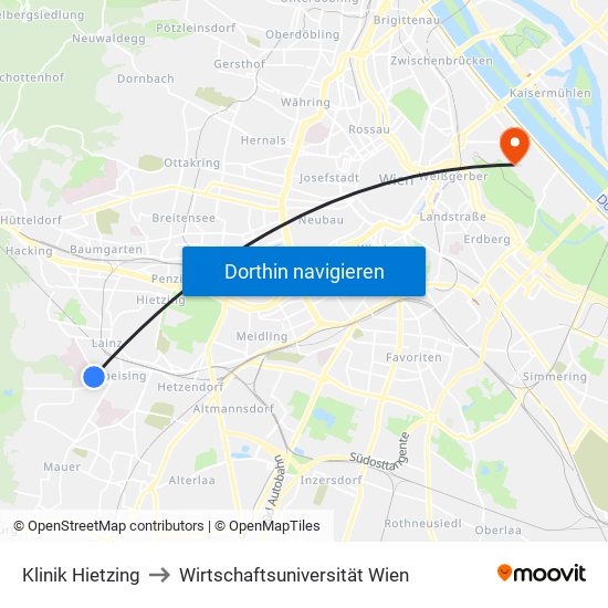 Klinik Hietzing to Wirtschaftsuniversität Wien map