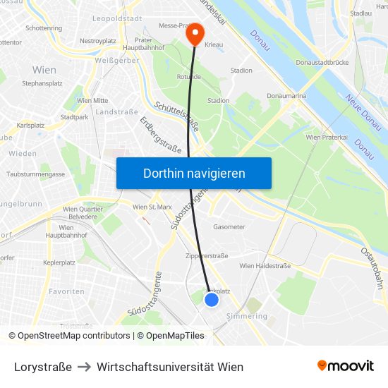 Lorystraße to Wirtschaftsuniversität Wien map