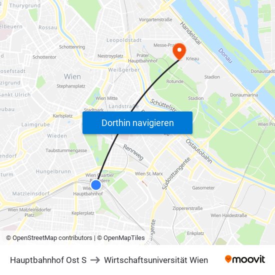 Hauptbahnhof Ost S to Wirtschaftsuniversität Wien map