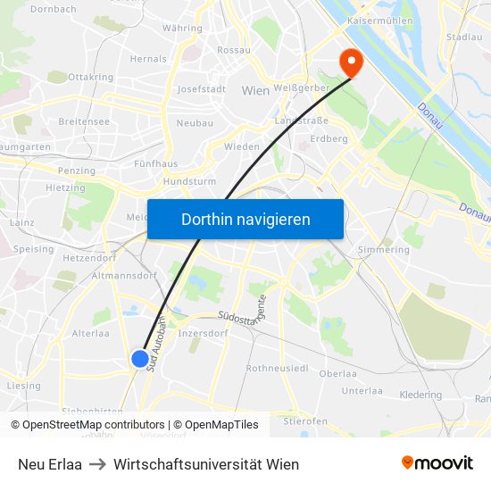 Neu Erlaa to Wirtschaftsuniversität Wien map