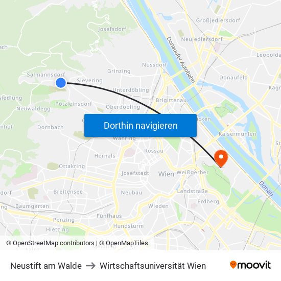 Neustift am Walde to Wirtschaftsuniversität Wien map