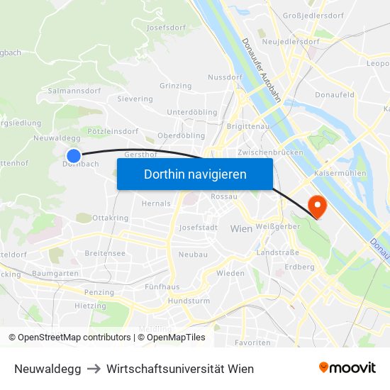 Neuwaldegg to Wirtschaftsuniversität Wien map