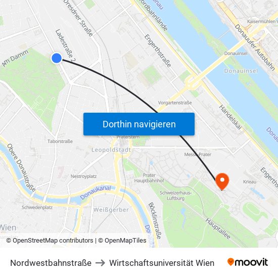 Nordwestbahnstraße to Wirtschaftsuniversität Wien map