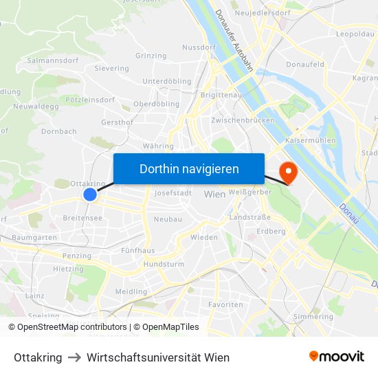 Ottakring to Wirtschaftsuniversität Wien map