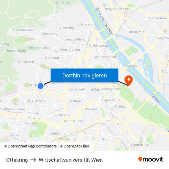 Ottakring to Wirtschaftsuniversität Wien map