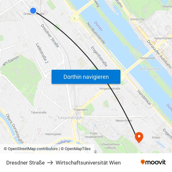 Dresdner Straße to Wirtschaftsuniversität Wien map