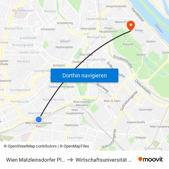 Wien Matzleinsdorfer Platz to Wirtschaftsuniversität Wien map