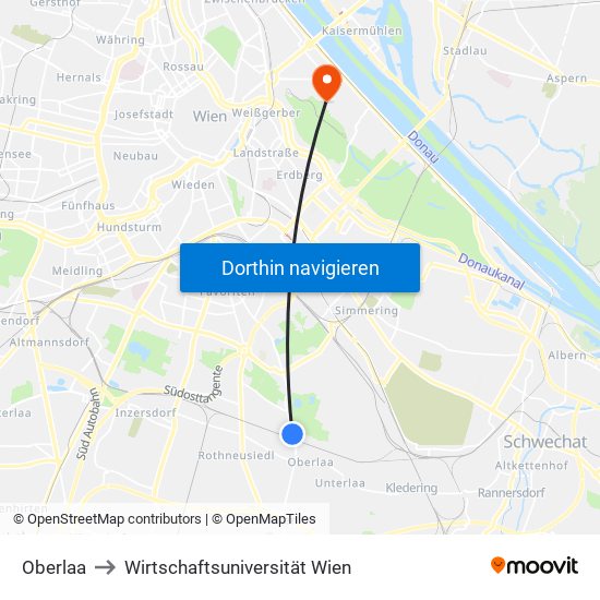 Oberlaa to Wirtschaftsuniversität Wien map