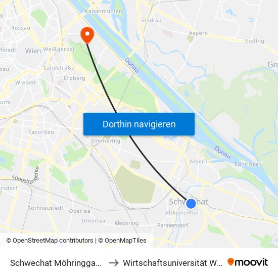 Schwechat Möhringgasse to Wirtschaftsuniversität Wien map