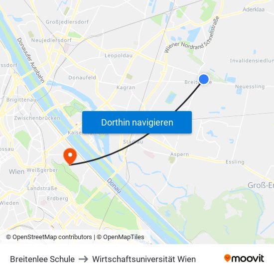 Breitenlee Schule to Wirtschaftsuniversität Wien map