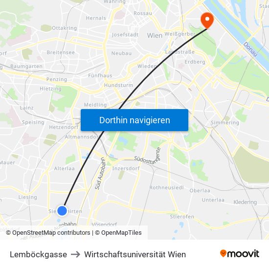 Lemböckgasse to Wirtschaftsuniversität Wien map