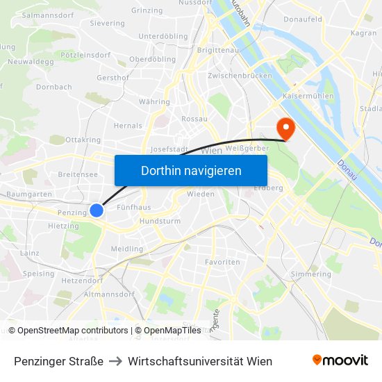 Penzinger Straße to Wirtschaftsuniversität Wien map