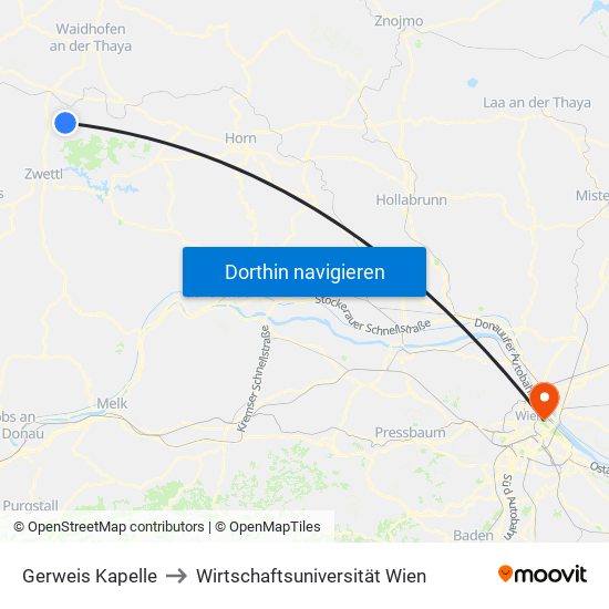 Gerweis Kapelle to Wirtschaftsuniversität Wien map