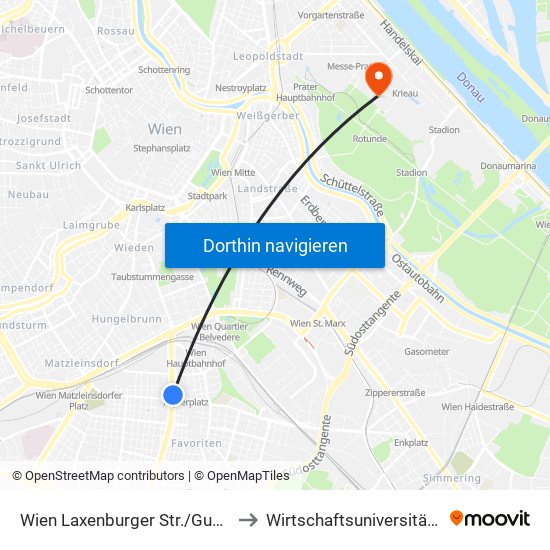 Wien Laxenburger Str./Gudrunstr. to Wirtschaftsuniversität Wien map