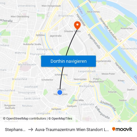 Stephansplatz to Auva-Traumazentrum Wien Standort Lorenz Böhler map