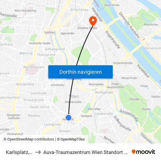 Karlsplatz, Wien to Auva-Traumazentrum Wien Standort Lorenz Böhler map