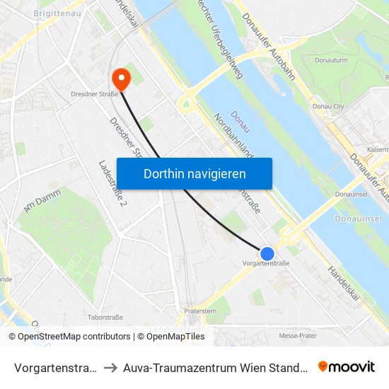 Vorgartenstraße, Wien to Auva-Traumazentrum Wien Standort Lorenz Böhler map