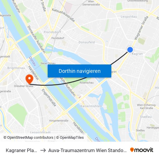 Kagraner Platz, Wien to Auva-Traumazentrum Wien Standort Lorenz Böhler map