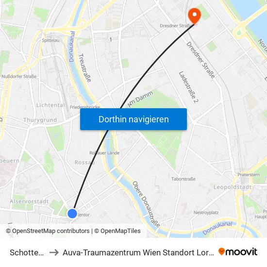 Schottentor to Auva-Traumazentrum Wien Standort Lorenz Böhler map