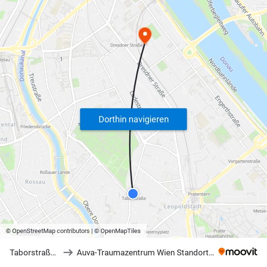 Taborstraße, Wien to Auva-Traumazentrum Wien Standort Lorenz Böhler map