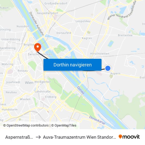 Aspernstraße, Wien to Auva-Traumazentrum Wien Standort Lorenz Böhler map