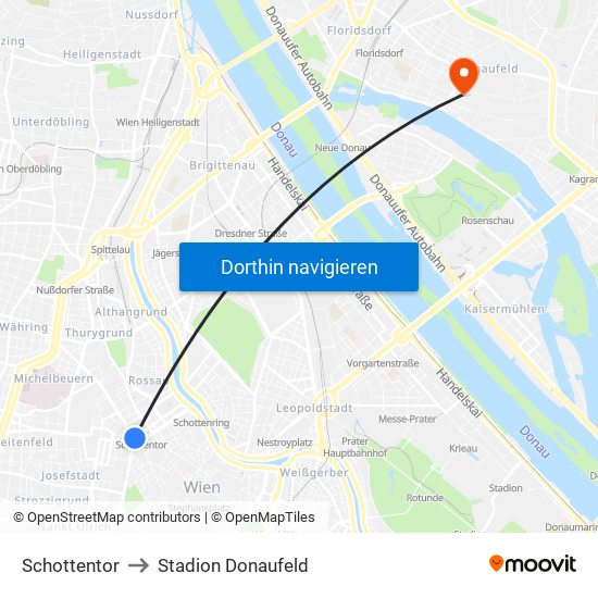 Schottentor to Stadion Donaufeld map