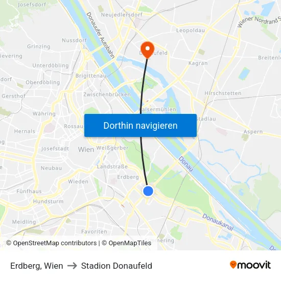 Erdberg, Wien to Stadion Donaufeld map