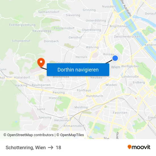 Schottenring, Wien to 18 map